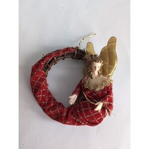 Vtg Victorian Christmas Angel Wreath Ornament Grapevine